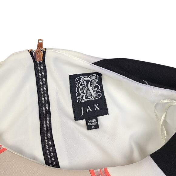 Jax Sheath Dress Size 14 Black Stretch Tan Embroidered Sleeveless NEW - Picture 5 of 5